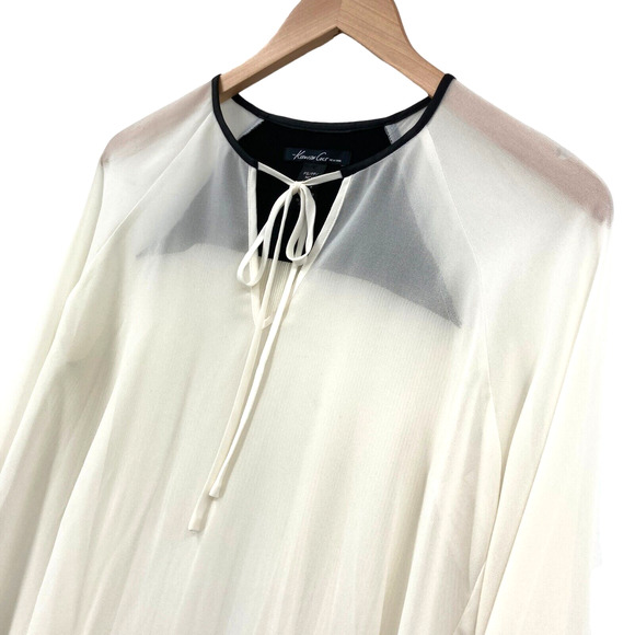 Kenneth Cole Blouse Top Womens Petite Small White Chiffon Drawstring V Neck - Picture 10 of 15